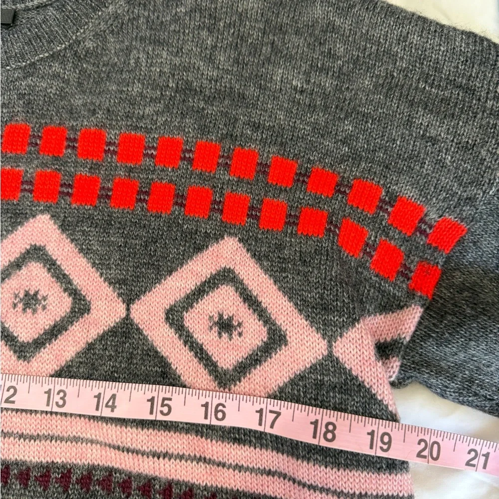 J.Crew Women’s Fair Isle Sweater Gray Red Pink Geometric Wool Mohair Size L